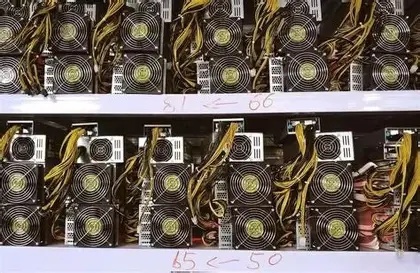 A well-organized mining farm showing multiple mining rigs in action