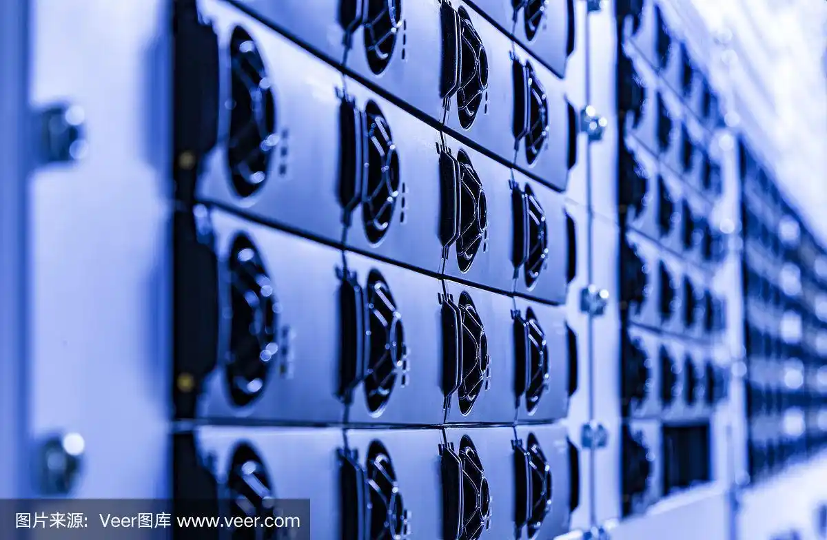 A bustling mining farm with rows of well-maintained rigs, illustrating cost-effective and reliable operations