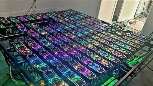Inside a mining farm with racks of ASIC miners